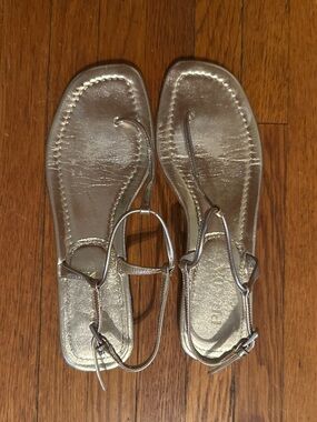 Prada Metallic Silver Women's T-Strap Sandals